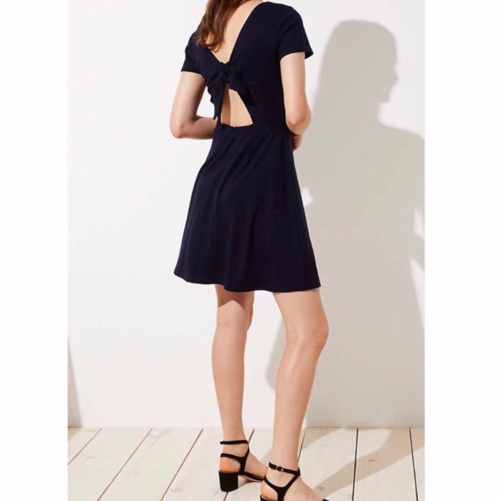 LOFT Bow Back Flare Dress - Navy NWT